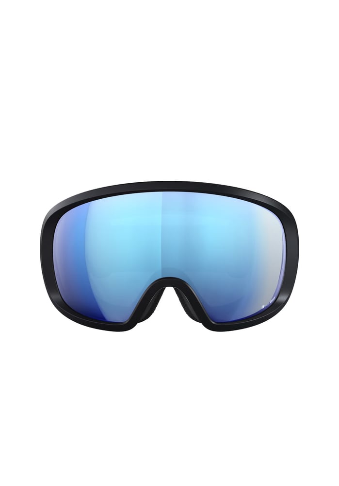 POC Fovea WF ski goggles with a black frame and blue mirrored lens.