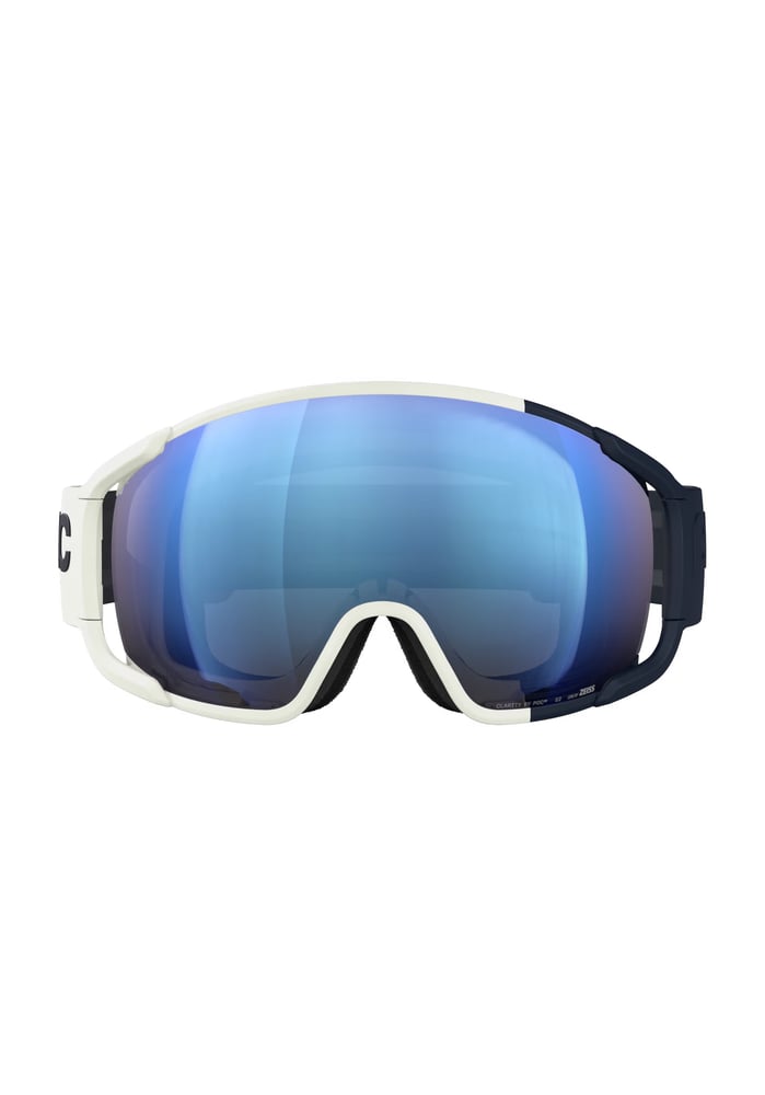 POC Zonula WF ski goggles with a blue mirrored lens and a two-tone white and navy blue frame.