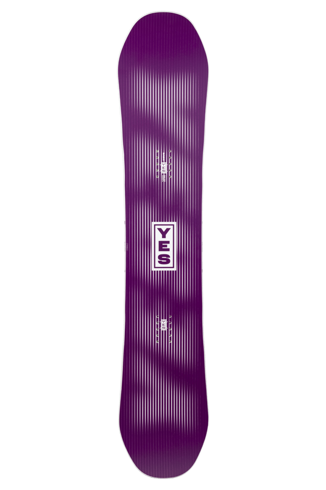 YES Women's Basic 2027 snowboard with white vertical pinstripes and a central logo.