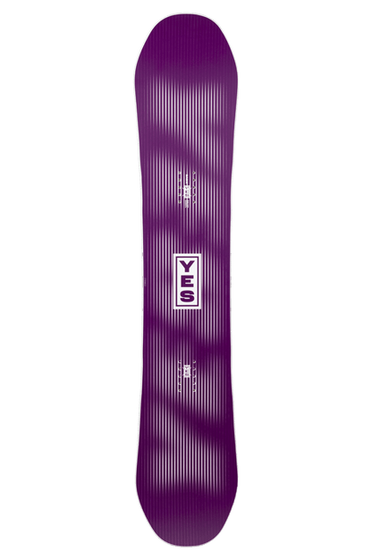 YES Women's Basic 2027 snowboard with white vertical pinstripes and a central logo.