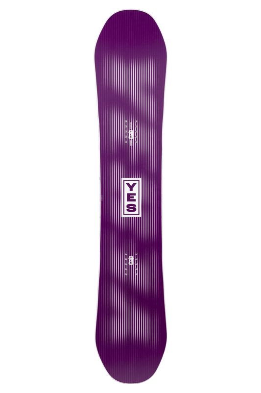 YES Women's Basic 2027 snowboard with white vertical pinstripes and a central logo.