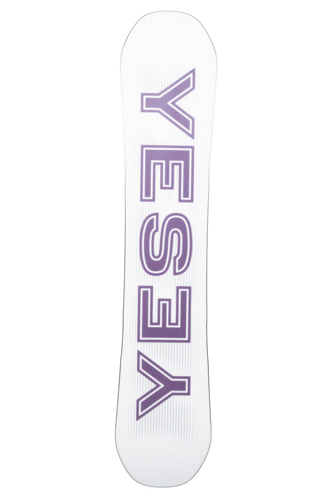 YES Women's Basic 2027 snowboard base in white with a large purple vertical logo.
